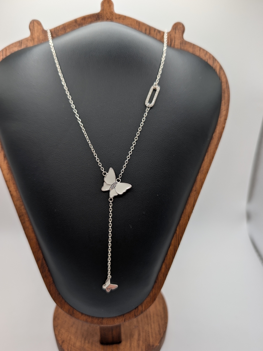 NWT .925 Sterling Silver Moissanite Butterfly Lariat Y Necklace